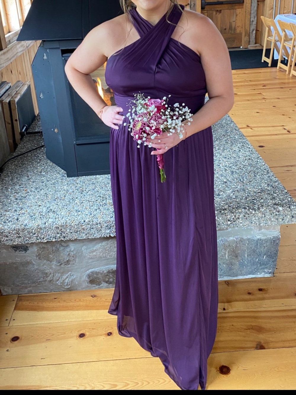 Plum Cross-Neck Chiffon David’s Bridal